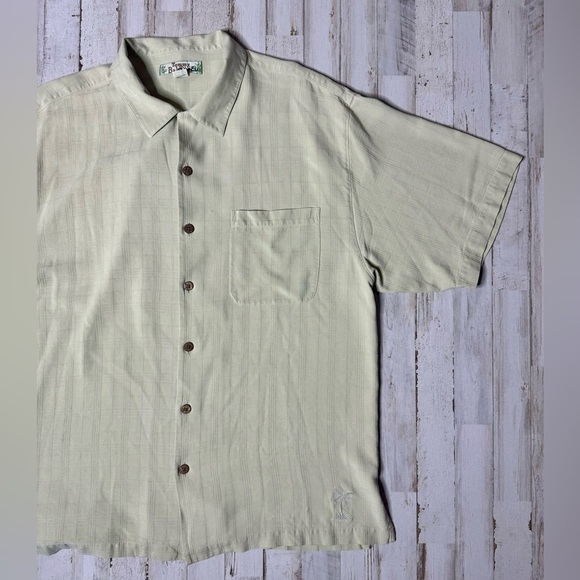 Tommy Bahama Shirt Men's XL Button Up 100% Silk Beige - Picture 2 of 9
